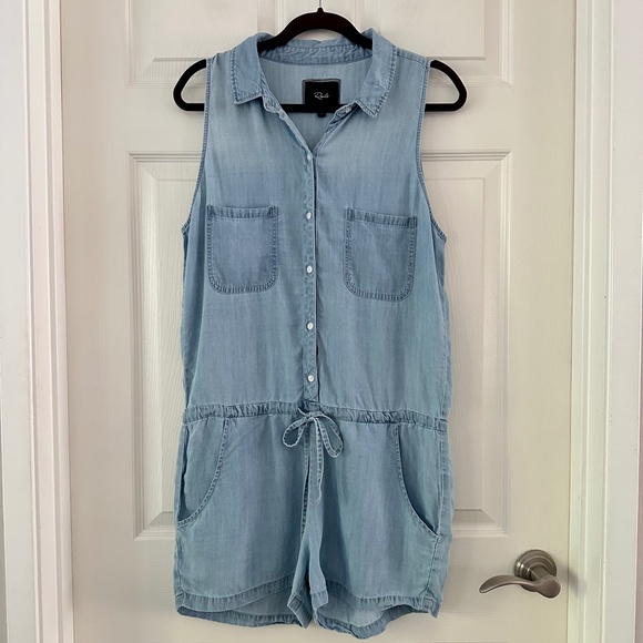 Rails Fiona Chambray Sleeveless Collared Romper Blue Women's Size Medium - Picture 3 of 12